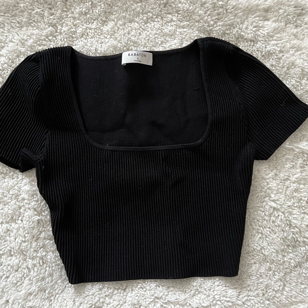 Aritzia Babaton Black Ribbed Women's Crop Top